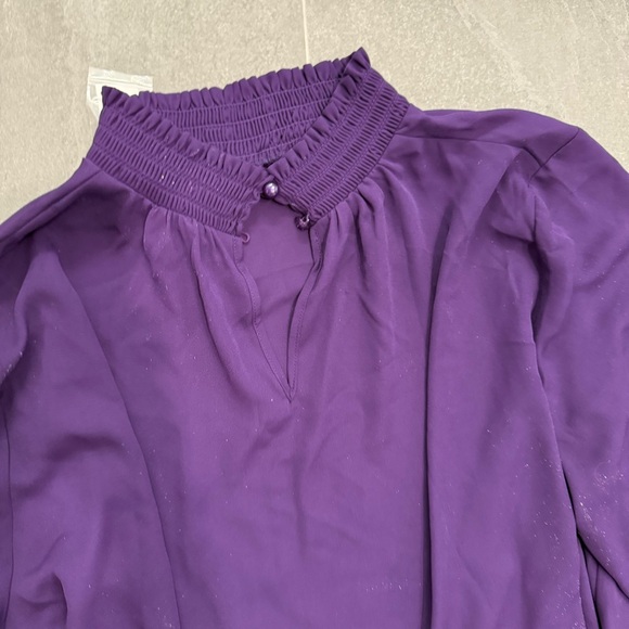 New York & Company Purple Blouse with Mandarin Collar and Relaxed Fit - Picture 2 of 7